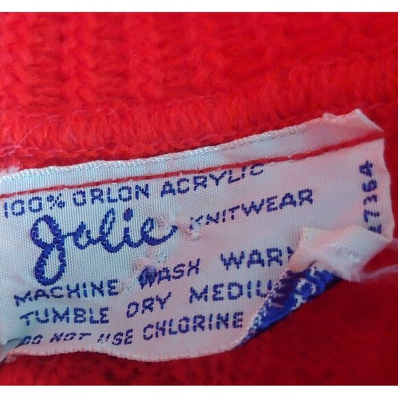 Vintage Jolie Womens S/M Cable Knit Sweater Shawl Red Collared Buttons Orlon - Picture 3 of 6